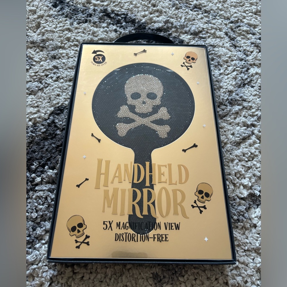 Skull Handheld Mirror - Gold and Black